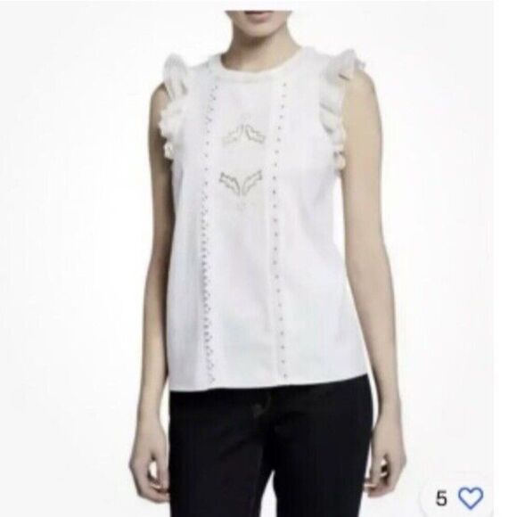 NWT Coach Sleeveless Cotton‎ Silk Ruffle Top Size 4 Lace Eyelet Studded Feminine - Picture 2 of 15